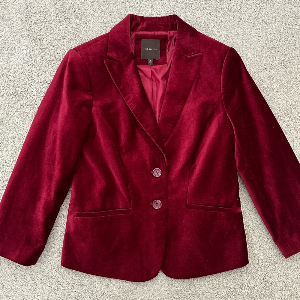 The Limited Burgundy Velvet 3/4 Sleeve Fall Blazer Jacket - Y2K Office Evening
